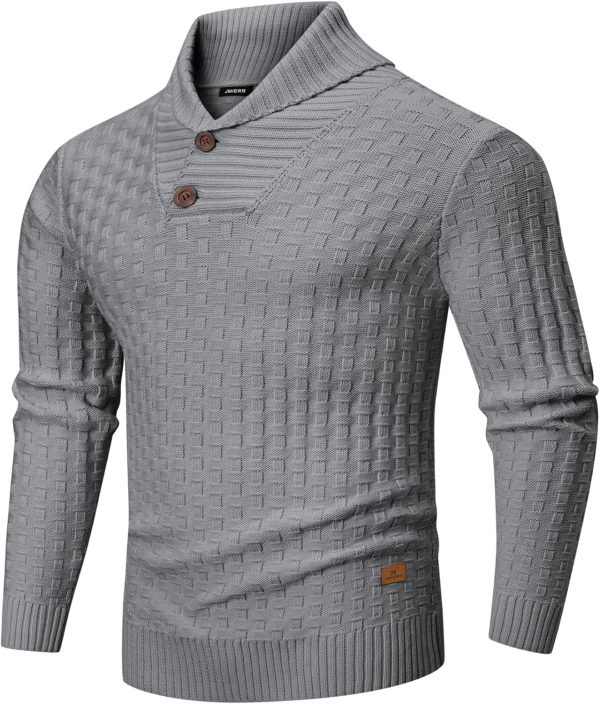JMIERR Mens Knit Sweater Casual Shawl Collar Pullover Sweater Slim Fit Solid Color Fall Fashion Button Textured Sweaters - Image 9