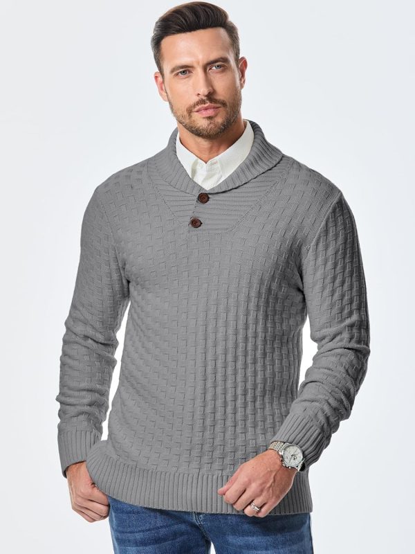 JMIERR Mens Knit Sweater Casual Shawl Collar Pullover Sweater Slim Fit Solid Color Fall Fashion Button Textured Sweaters - Image 10
