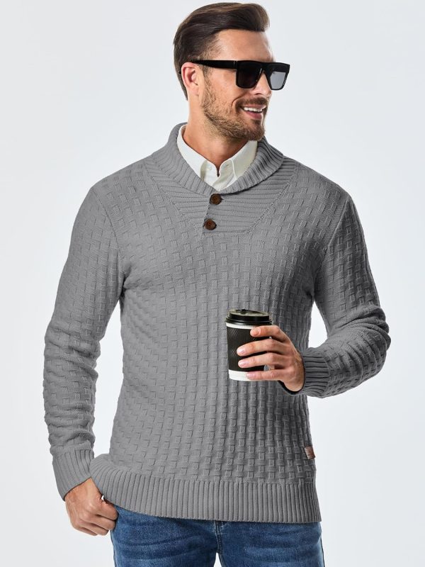 JMIERR Mens Knit Sweater Casual Shawl Collar Pullover Sweater Slim Fit Solid Color Fall Fashion Button Textured Sweaters - Image 11