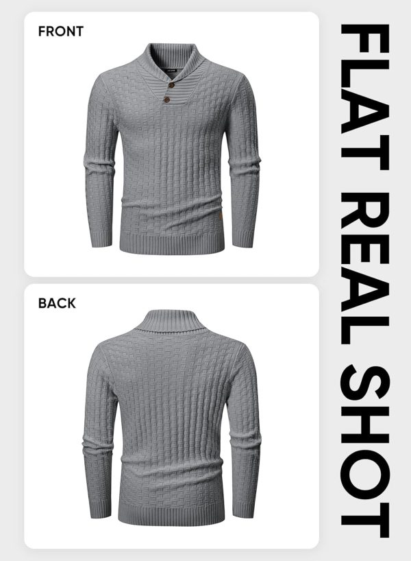 JMIERR Mens Knit Sweater Casual Shawl Collar Pullover Sweater Slim Fit Solid Color Fall Fashion Button Textured Sweaters - Image 15