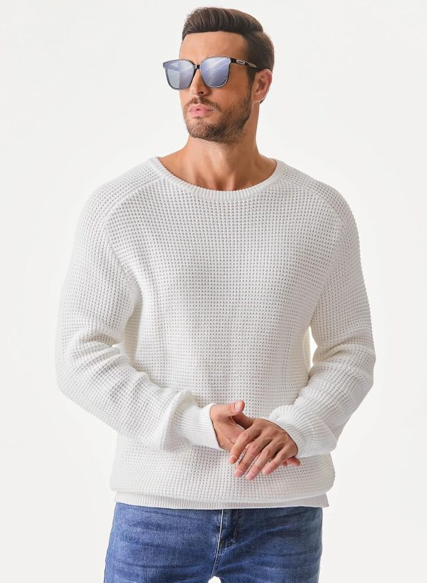 JMIERR Men's Crewneck Pullover Sweater Waffle Textured Knitted Sweaters Casual Loose Fit Sweaters with Ribbing Edge - Image 3