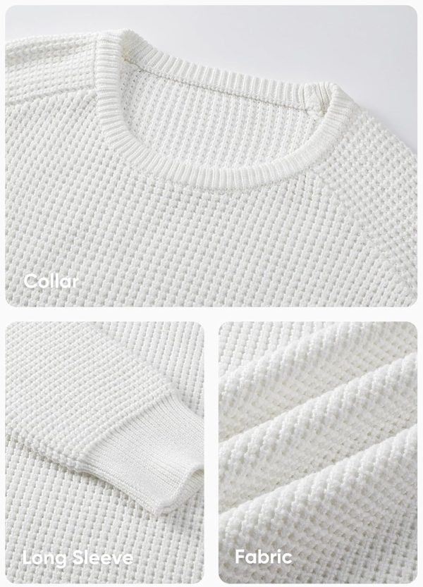 JMIERR Men's Crewneck Pullover Sweater Waffle Textured Knitted Sweaters Casual Loose Fit Sweaters with Ribbing Edge - Image 4