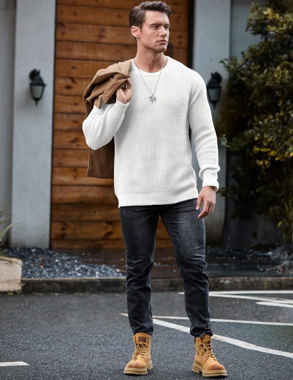 JMIERR Men's Crewneck Pullover Sweater Waffle Textured Knitted Sweaters Casual Loose Fit Sweaters with Ribbing Edge - Image 8