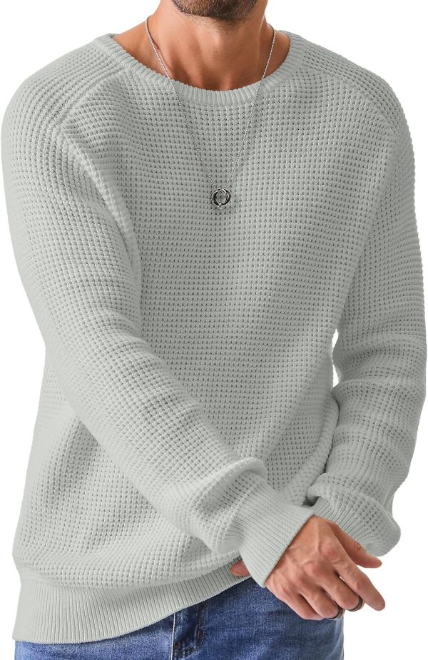 JMIERR Men's Crewneck Pullover Sweater Waffle Textured Knitted Sweaters Casual Loose Fit Sweaters with Ribbing Edge - Image 9