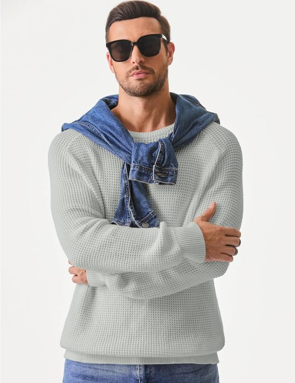 JMIERR Men's Crewneck Pullover Sweater Waffle Textured Knitted Sweaters Casual Loose Fit Sweaters with Ribbing Edge - Image 11