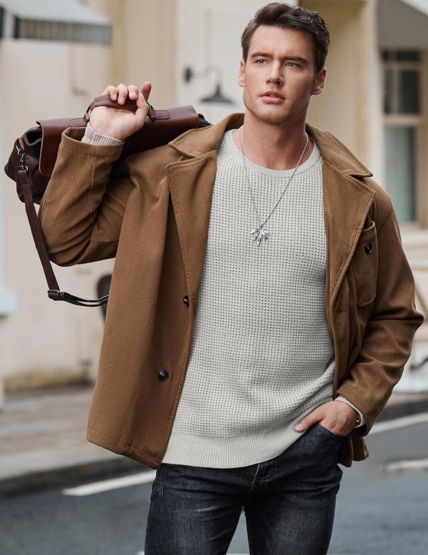 JMIERR Men's Crewneck Pullover Sweater Waffle Textured Knitted Sweaters Casual Loose Fit Sweaters with Ribbing Edge - Image 12