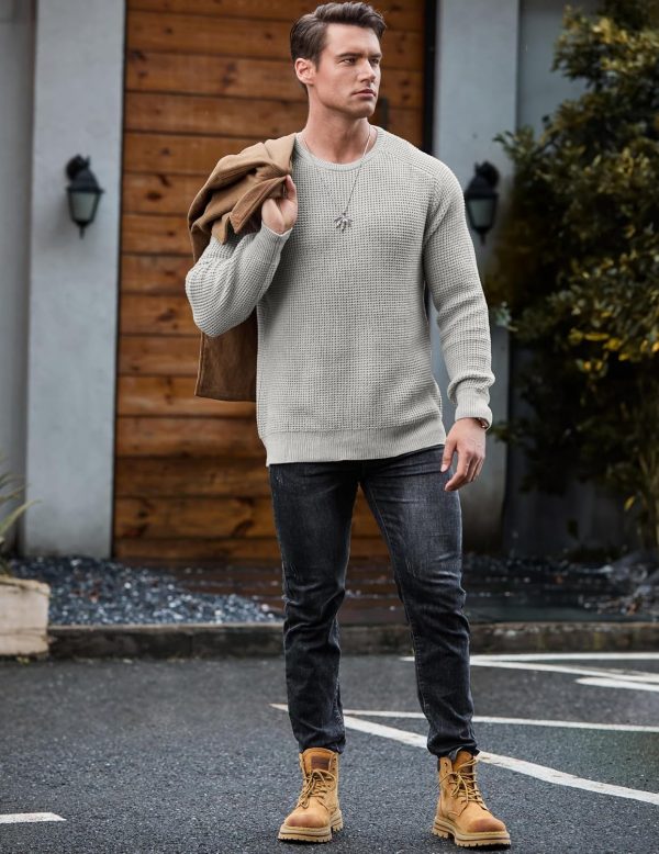 JMIERR Men's Crewneck Pullover Sweater Waffle Textured Knitted Sweaters Casual Loose Fit Sweaters with Ribbing Edge - Image 13