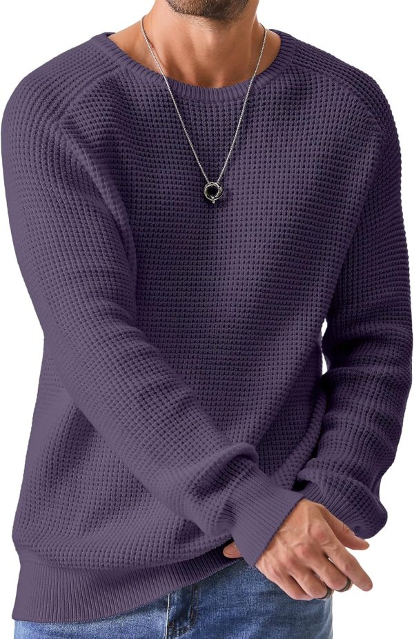 JMIERR Men's Crewneck Pullover Sweater Waffle Textured Knitted Sweaters Casual Loose Fit Sweaters with Ribbing Edge - Image 17