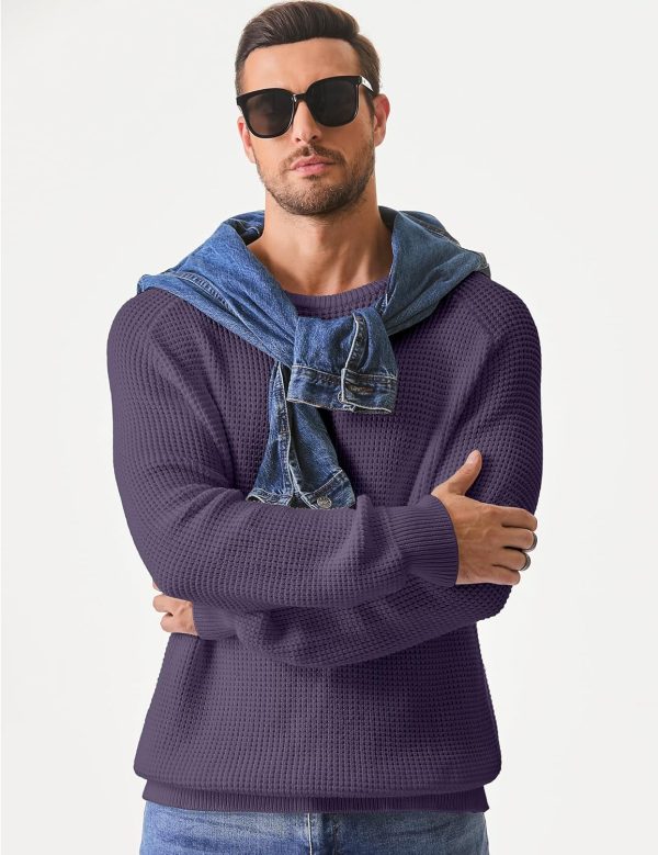 JMIERR Men's Crewneck Pullover Sweater Waffle Textured Knitted Sweaters Casual Loose Fit Sweaters with Ribbing Edge - Image 19