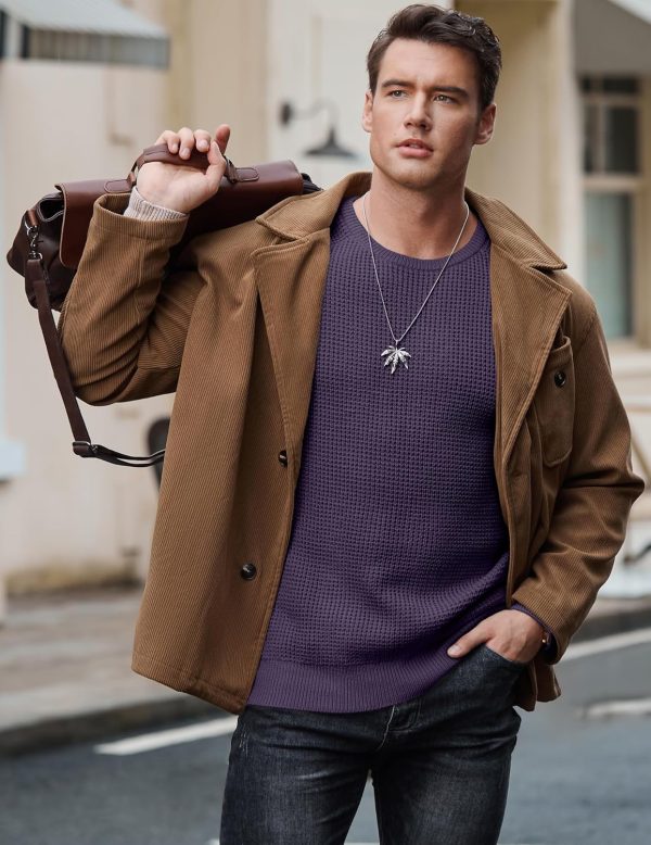 JMIERR Men's Crewneck Pullover Sweater Waffle Textured Knitted Sweaters Casual Loose Fit Sweaters with Ribbing Edge - Image 20