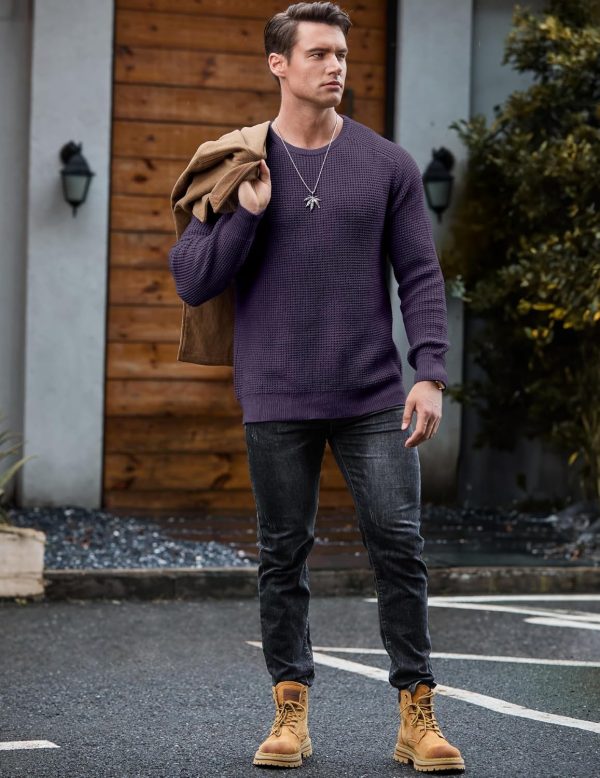 JMIERR Men's Crewneck Pullover Sweater Waffle Textured Knitted Sweaters Casual Loose Fit Sweaters with Ribbing Edge - Image 21