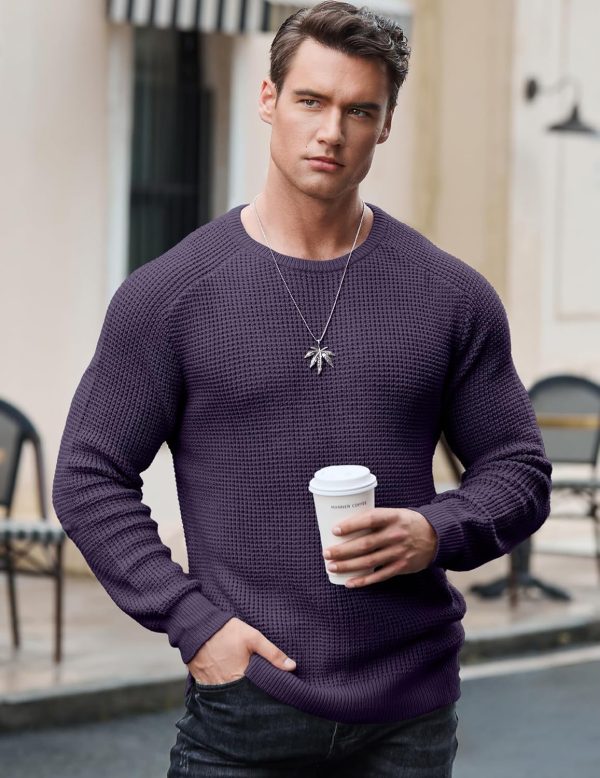 JMIERR Men's Crewneck Pullover Sweater Waffle Textured Knitted Sweaters Casual Loose Fit Sweaters with Ribbing Edge - Image 22