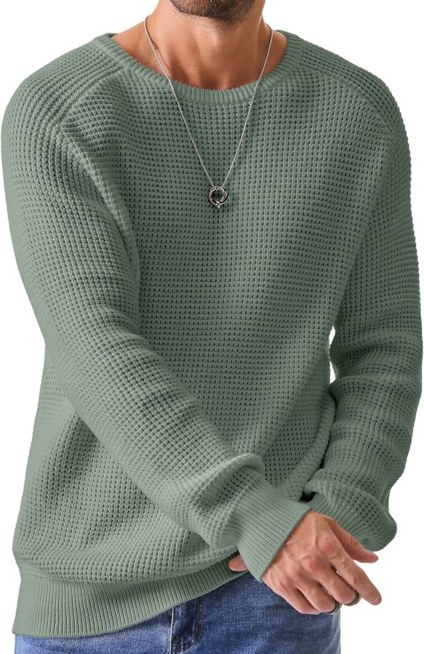 JMIERR Men's Crewneck Pullover Sweater Waffle Textured Knitted Sweaters Casual Loose Fit Sweaters with Ribbing Edge - Image 25