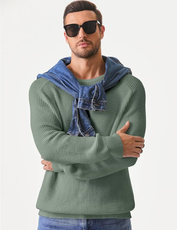 JMIERR Men's Crewneck Pullover Sweater Waffle Textured Knitted Sweaters Casual Loose Fit Sweaters with Ribbing Edge - Image 27