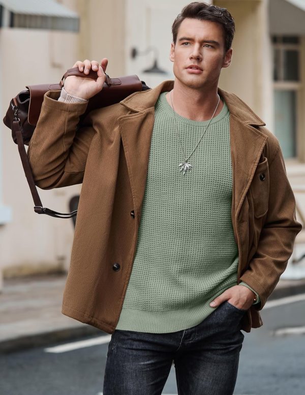 JMIERR Men's Crewneck Pullover Sweater Waffle Textured Knitted Sweaters Casual Loose Fit Sweaters with Ribbing Edge - Image 28