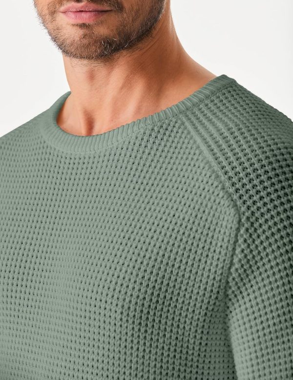 JMIERR Men's Crewneck Pullover Sweater Waffle Textured Knitted Sweaters Casual Loose Fit Sweaters with Ribbing Edge - Image 29