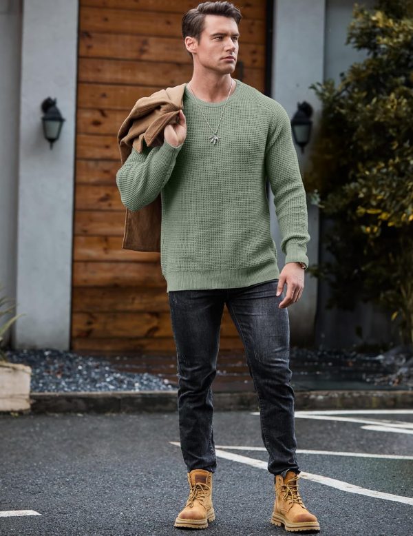 JMIERR Men's Crewneck Pullover Sweater Waffle Textured Knitted Sweaters Casual Loose Fit Sweaters with Ribbing Edge - Image 30