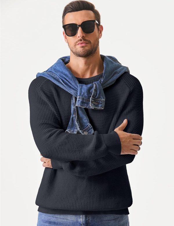 JMIERR Men's Crewneck Pullover Sweater Waffle Textured Knitted Sweaters Casual Loose Fit Sweaters with Ribbing Edge - Image 35