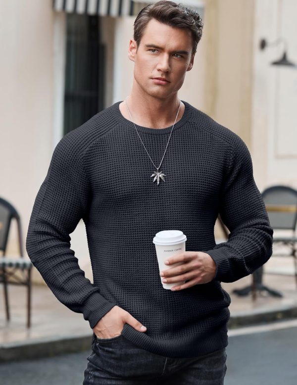 JMIERR Men's Crewneck Pullover Sweater Waffle Textured Knitted Sweaters Casual Loose Fit Sweaters with Ribbing Edge - Image 38
