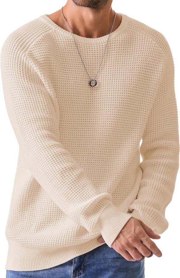 JMIERR Men's Crewneck Pullover Sweater Waffle Textured Knitted Sweaters Casual Loose Fit Sweaters with Ribbing Edge - Image 41