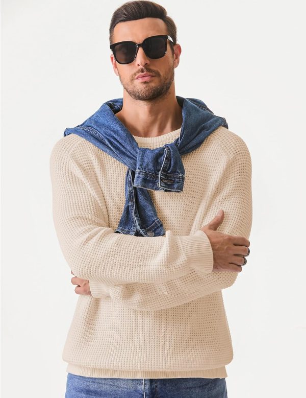 JMIERR Men's Crewneck Pullover Sweater Waffle Textured Knitted Sweaters Casual Loose Fit Sweaters with Ribbing Edge - Image 43