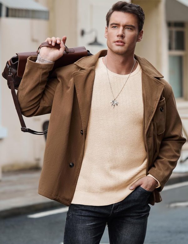 JMIERR Men's Crewneck Pullover Sweater Waffle Textured Knitted Sweaters Casual Loose Fit Sweaters with Ribbing Edge - Image 44