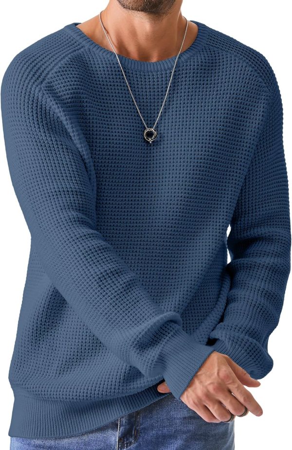 JMIERR Men's Crewneck Pullover Sweater Waffle Textured Knitted Sweaters Casual Loose Fit Sweaters with Ribbing Edge - Image 49