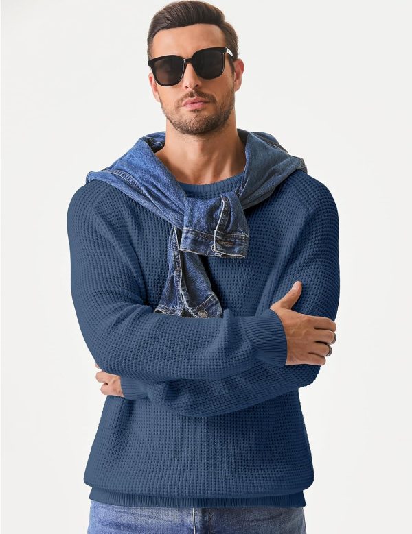 JMIERR Men's Crewneck Pullover Sweater Waffle Textured Knitted Sweaters Casual Loose Fit Sweaters with Ribbing Edge - Image 51
