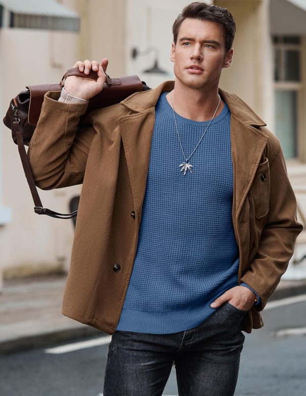 JMIERR Men's Crewneck Pullover Sweater Waffle Textured Knitted Sweaters Casual Loose Fit Sweaters with Ribbing Edge - Image 52