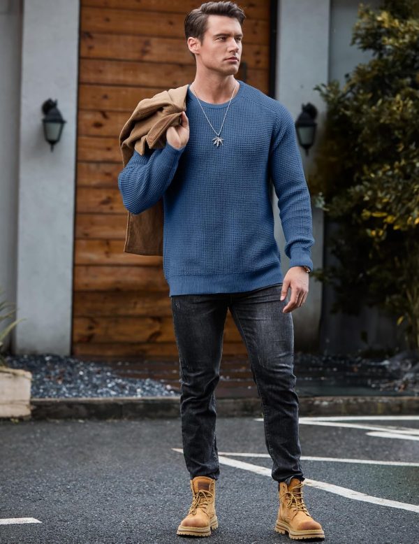 JMIERR Men's Crewneck Pullover Sweater Waffle Textured Knitted Sweaters Casual Loose Fit Sweaters with Ribbing Edge - Image 54