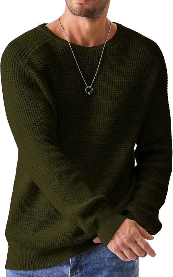 JMIERR Men's Crewneck Pullover Sweater Waffle Textured Knitted Sweaters Casual Loose Fit Sweaters with Ribbing Edge - Image 57