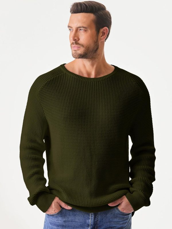JMIERR Men's Crewneck Pullover Sweater Waffle Textured Knitted Sweaters Casual Loose Fit Sweaters with Ribbing Edge - Image 59