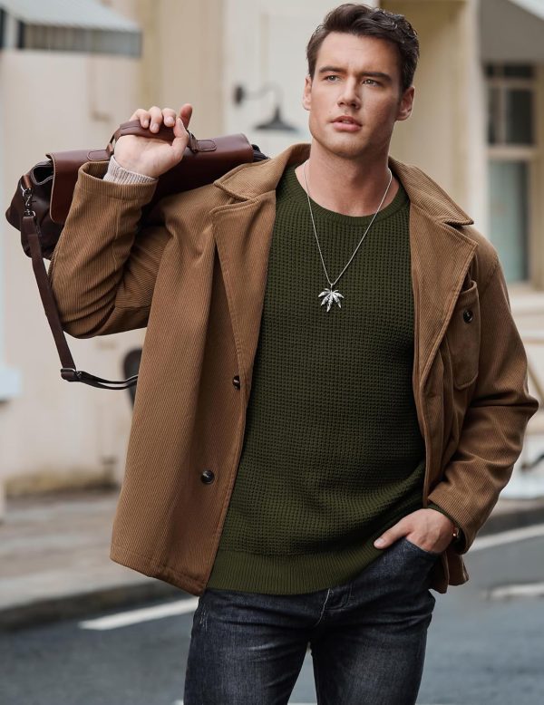 JMIERR Men's Crewneck Pullover Sweater Waffle Textured Knitted Sweaters Casual Loose Fit Sweaters with Ribbing Edge - Image 62