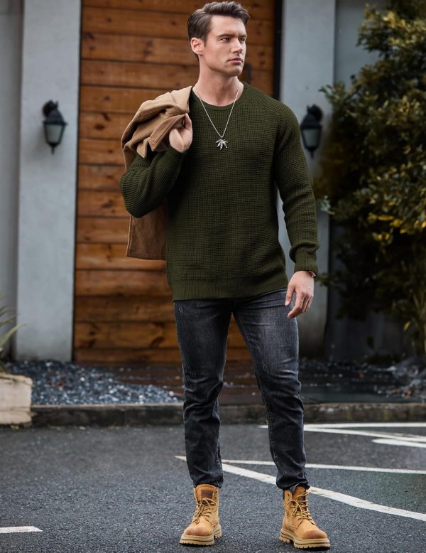 JMIERR Men's Crewneck Pullover Sweater Waffle Textured Knitted Sweaters Casual Loose Fit Sweaters with Ribbing Edge - Image 63