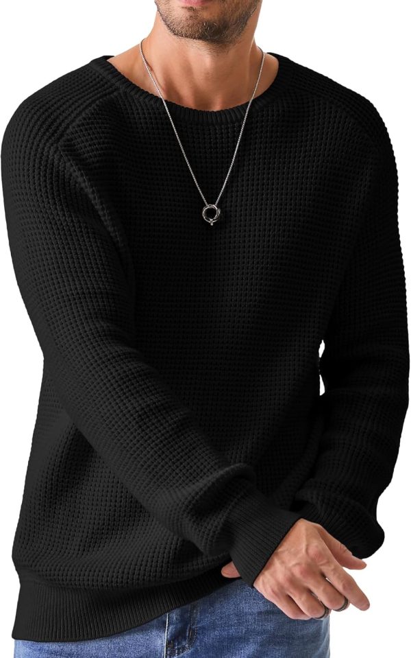 JMIERR Men's Crewneck Pullover Sweater Waffle Textured Knitted Sweaters Casual Loose Fit Sweaters with Ribbing Edge - Image 65