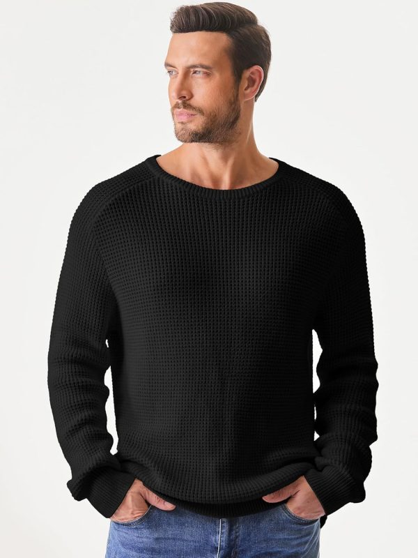 JMIERR Men's Crewneck Pullover Sweater Waffle Textured Knitted Sweaters Casual Loose Fit Sweaters with Ribbing Edge - Image 67