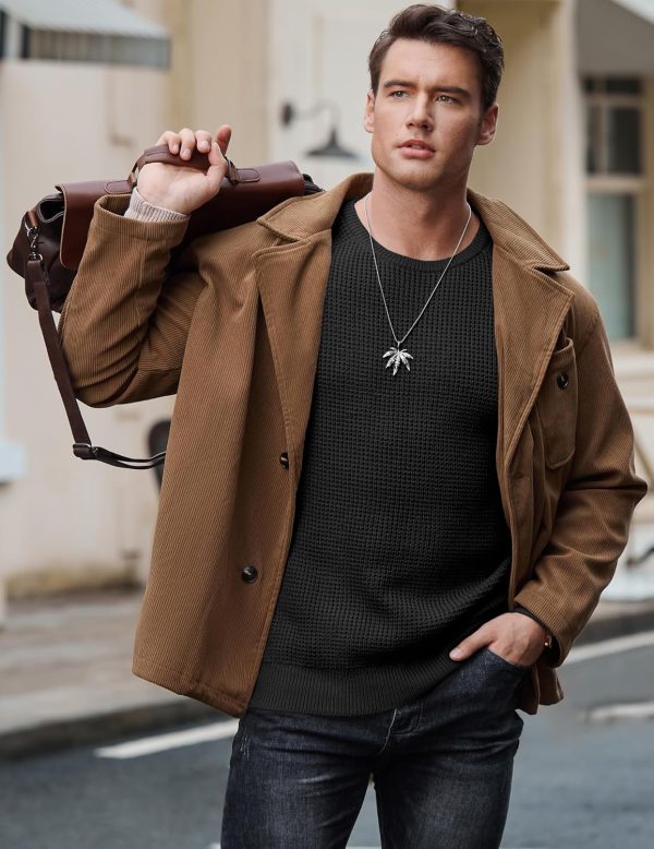 JMIERR Men's Crewneck Pullover Sweater Waffle Textured Knitted Sweaters Casual Loose Fit Sweaters with Ribbing Edge - Image 70