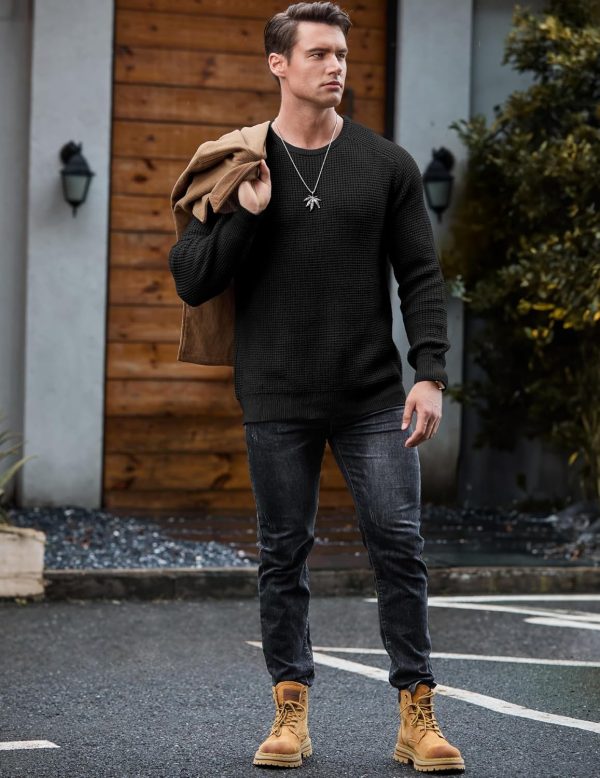 JMIERR Men's Crewneck Pullover Sweater Waffle Textured Knitted Sweaters Casual Loose Fit Sweaters with Ribbing Edge - Image 71