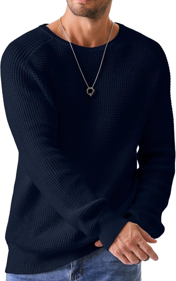 JMIERR Men's Crewneck Pullover Sweater Waffle Textured Knitted Sweaters Casual Loose Fit Sweaters with Ribbing Edge - Image 73