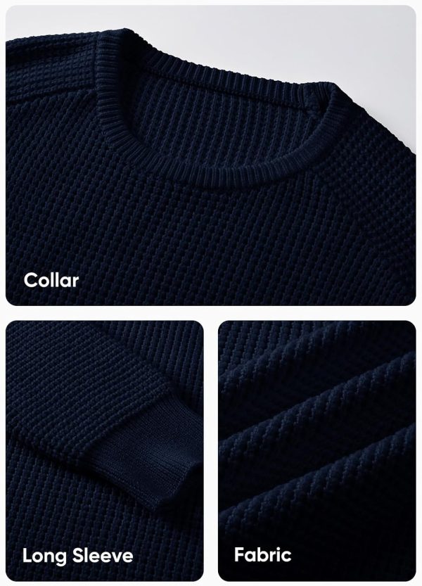 JMIERR Men's Crewneck Pullover Sweater Waffle Textured Knitted Sweaters Casual Loose Fit Sweaters with Ribbing Edge - Image 76