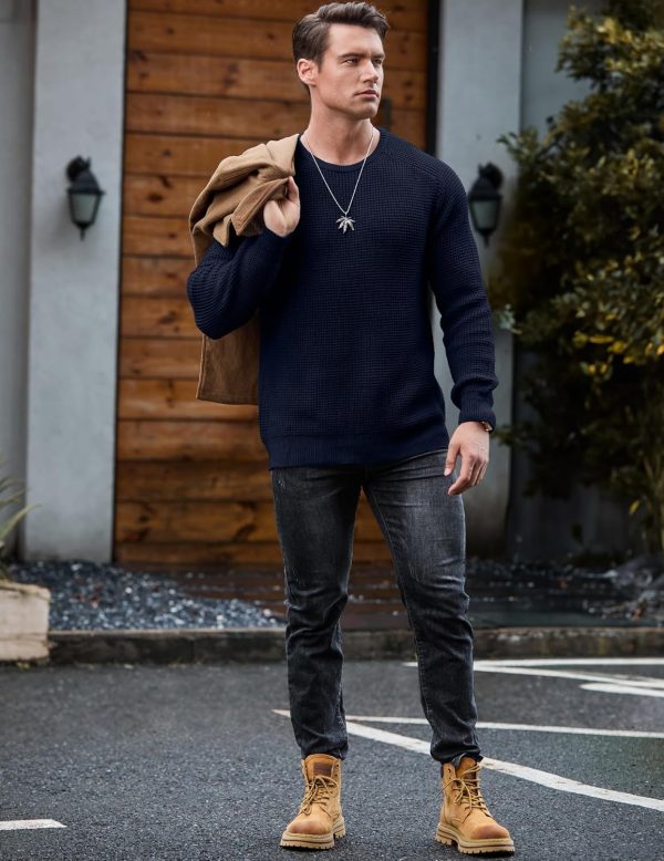 JMIERR Men's Crewneck Pullover Sweater Waffle Textured Knitted Sweaters Casual Loose Fit Sweaters with Ribbing Edge - Image 78