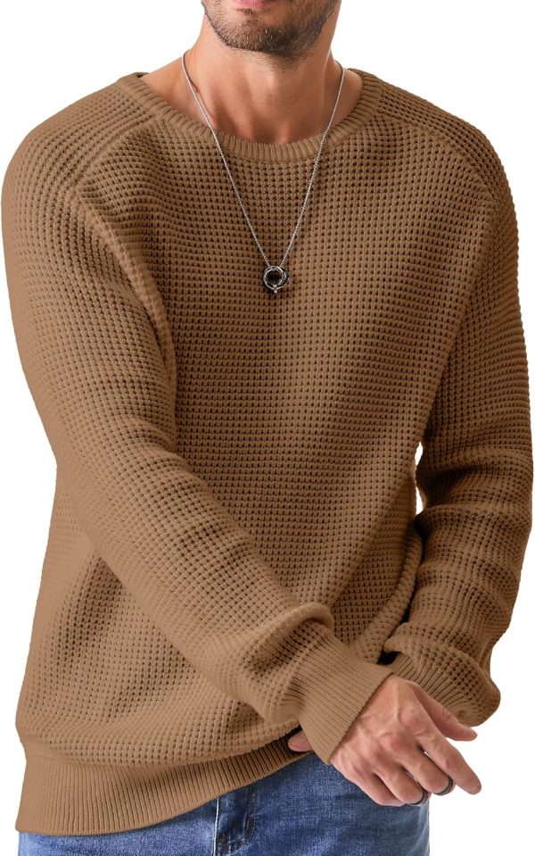 JMIERR Men's Crewneck Pullover Sweater Waffle Textured Knitted Sweaters Casual Loose Fit Sweaters with Ribbing Edge - Image 81