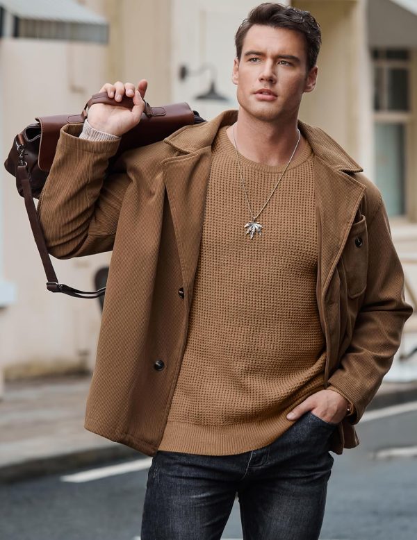 JMIERR Men's Crewneck Pullover Sweater Waffle Textured Knitted Sweaters Casual Loose Fit Sweaters with Ribbing Edge - Image 82