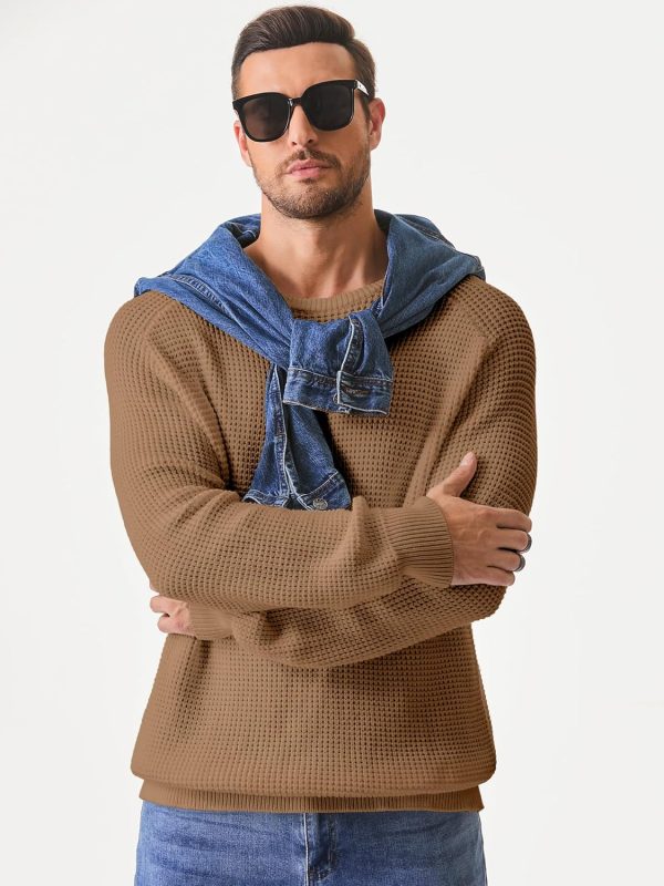 JMIERR Men's Crewneck Pullover Sweater Waffle Textured Knitted Sweaters Casual Loose Fit Sweaters with Ribbing Edge - Image 86