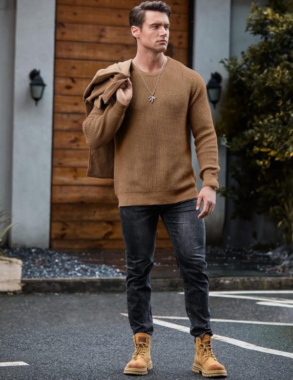 JMIERR Men's Crewneck Pullover Sweater Waffle Textured Knitted Sweaters Casual Loose Fit Sweaters with Ribbing Edge - Image 87