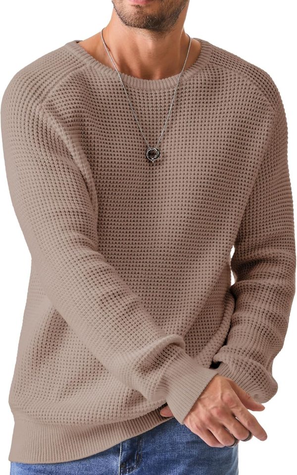 JMIERR Men's Crewneck Pullover Sweater Waffle Textured Knitted Sweaters Casual Loose Fit Sweaters with Ribbing Edge - Image 89