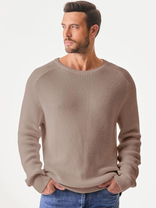 JMIERR Men's Crewneck Pullover Sweater Waffle Textured Knitted Sweaters Casual Loose Fit Sweaters with Ribbing Edge - Image 91