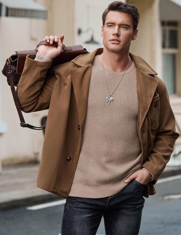 JMIERR Men's Crewneck Pullover Sweater Waffle Textured Knitted Sweaters Casual Loose Fit Sweaters with Ribbing Edge - Image 94