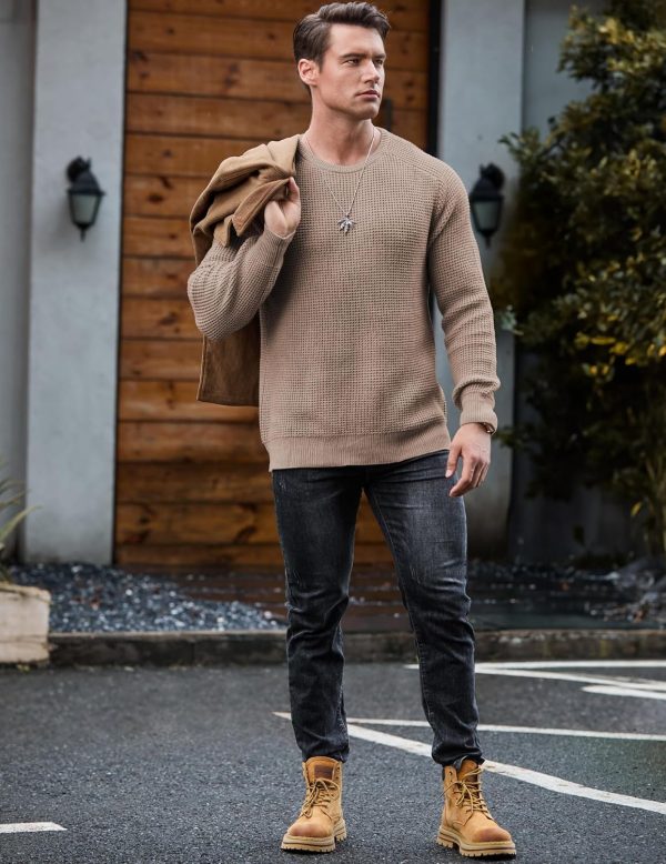 JMIERR Men's Crewneck Pullover Sweater Waffle Textured Knitted Sweaters Casual Loose Fit Sweaters with Ribbing Edge - Image 95