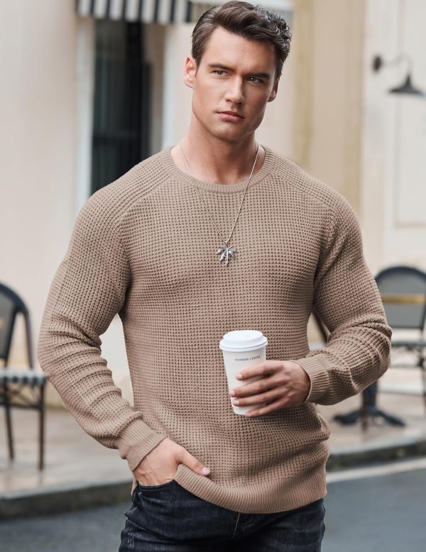 JMIERR Men's Crewneck Pullover Sweater Waffle Textured Knitted Sweaters Casual Loose Fit Sweaters with Ribbing Edge - Image 96